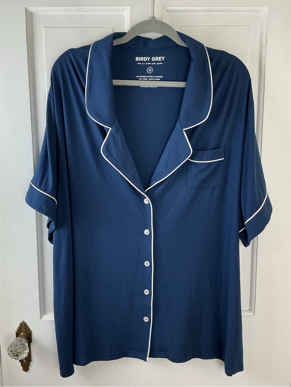Birdy Grey Button Up Top Bamboo Pajama Top Women's Size 3X Blue